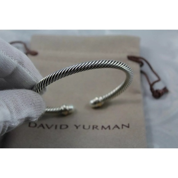 David Yurman Sterling Silver & 14k Gold Pearl 5mm Cable Cuff Bracelet Sz Medium - Picture 2 of 4